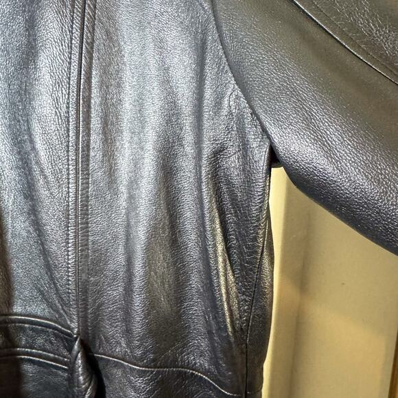 Middlebrook Park Black Leather Coat | Belted Matrix-Style Trench Jacket (Size L) - Picture 7 of 10